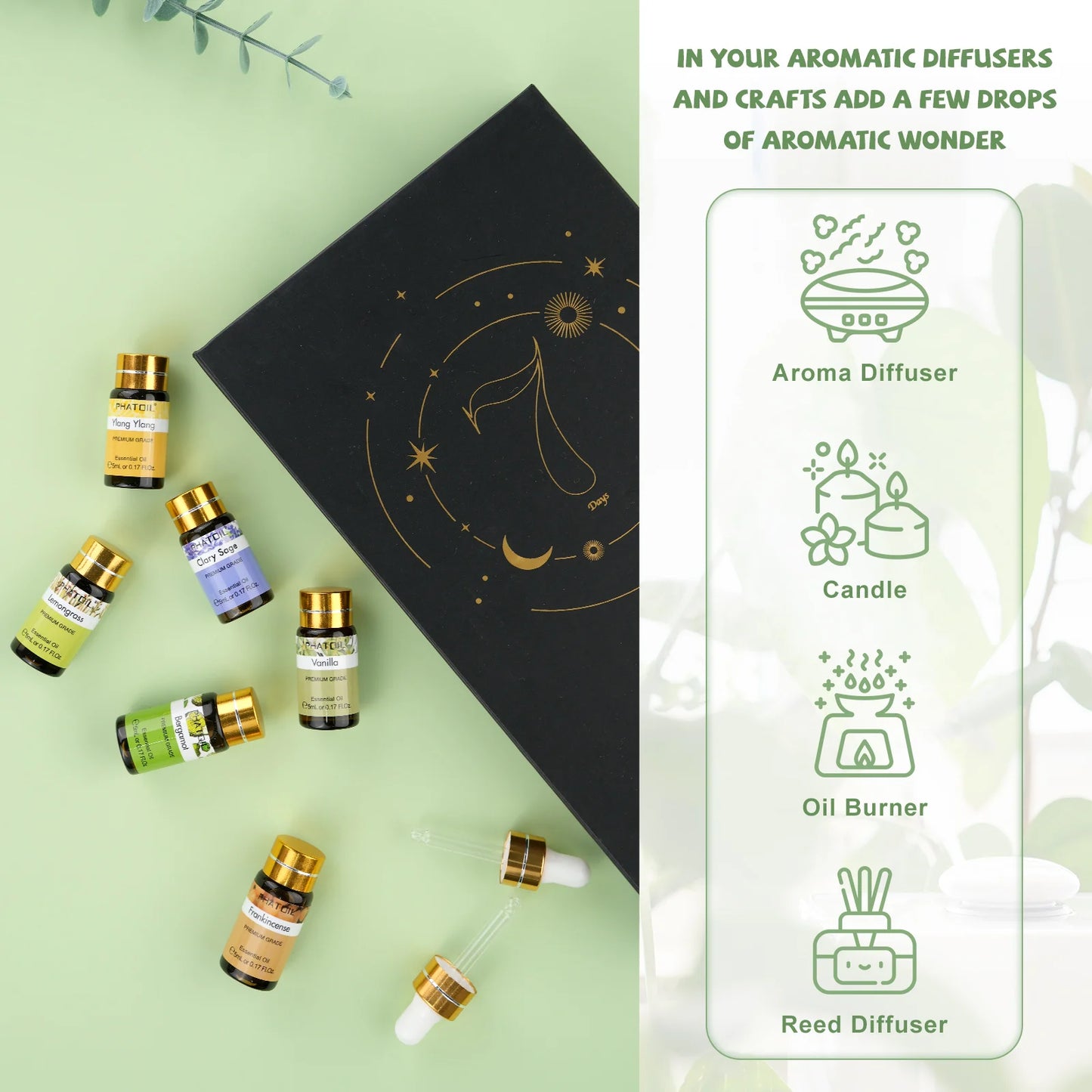Phatoil 15 Piece Essential Oils Set Lavender Eucalyptus Peppermint