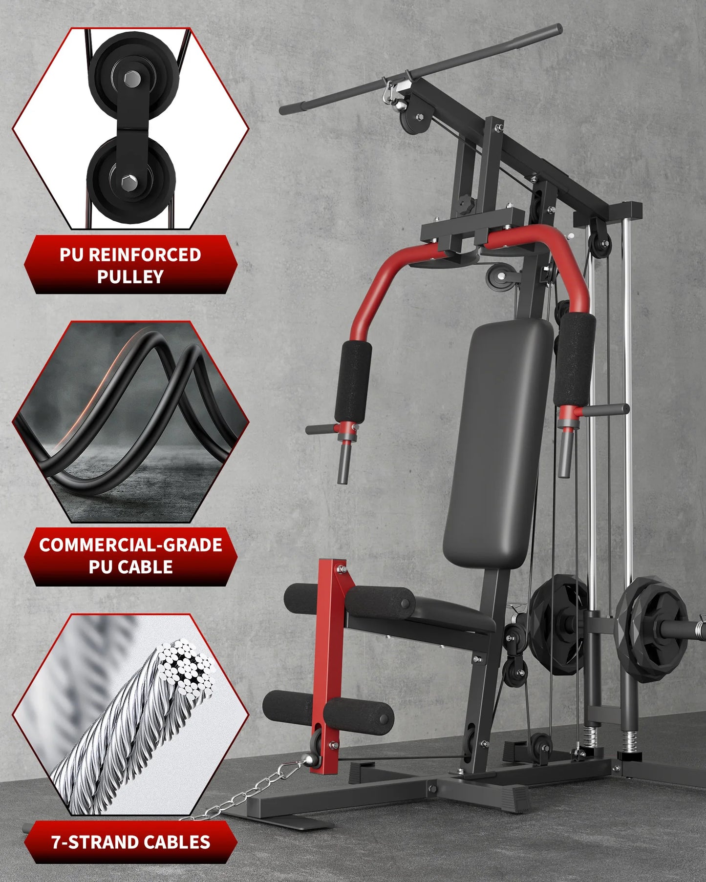 HiMISS 5 In 1 Home Gym Equipment Lat Pulldown Chest Press Leg Extension Row