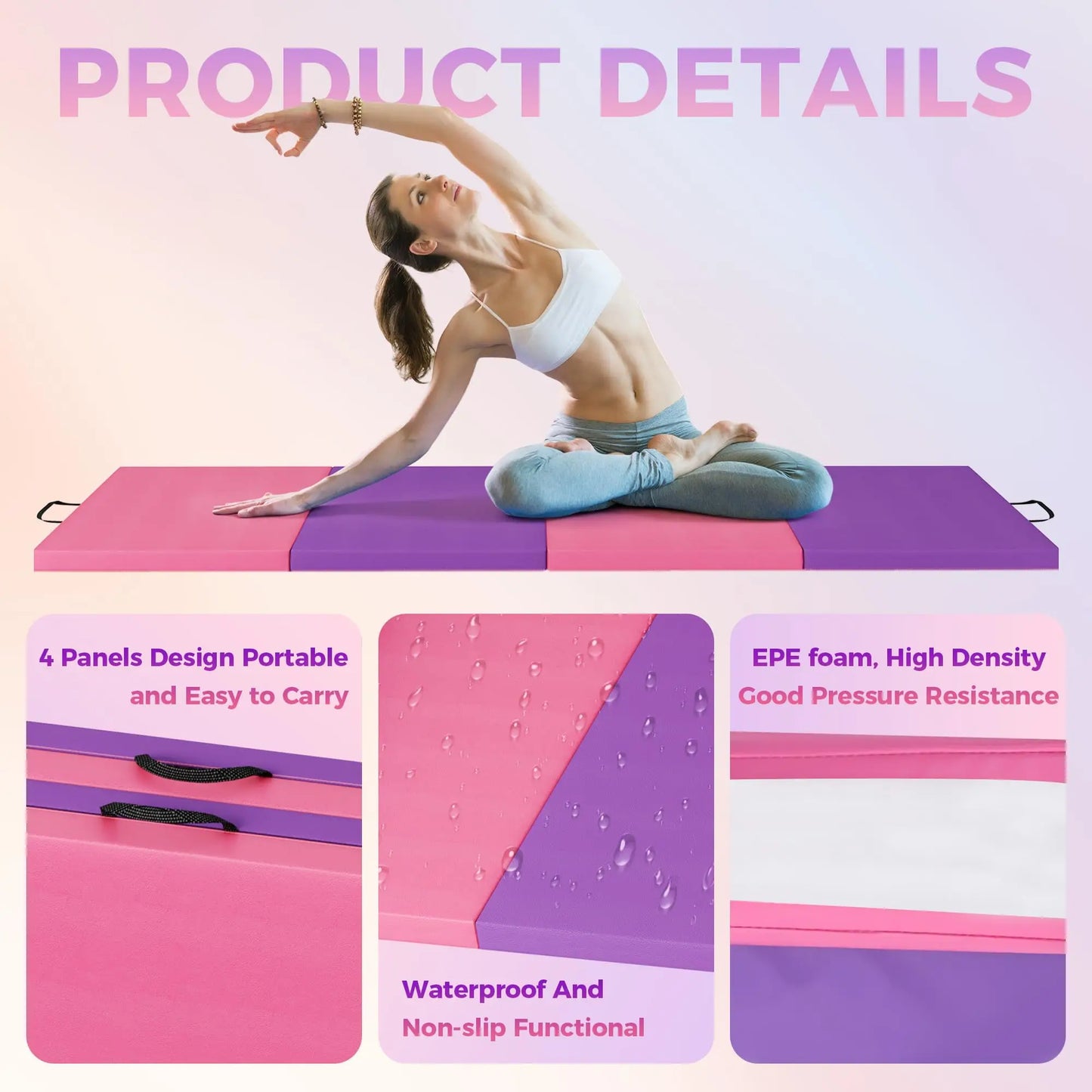 HiMISS Gymnastics Mat Foldable for Home Yoga Pilates Training