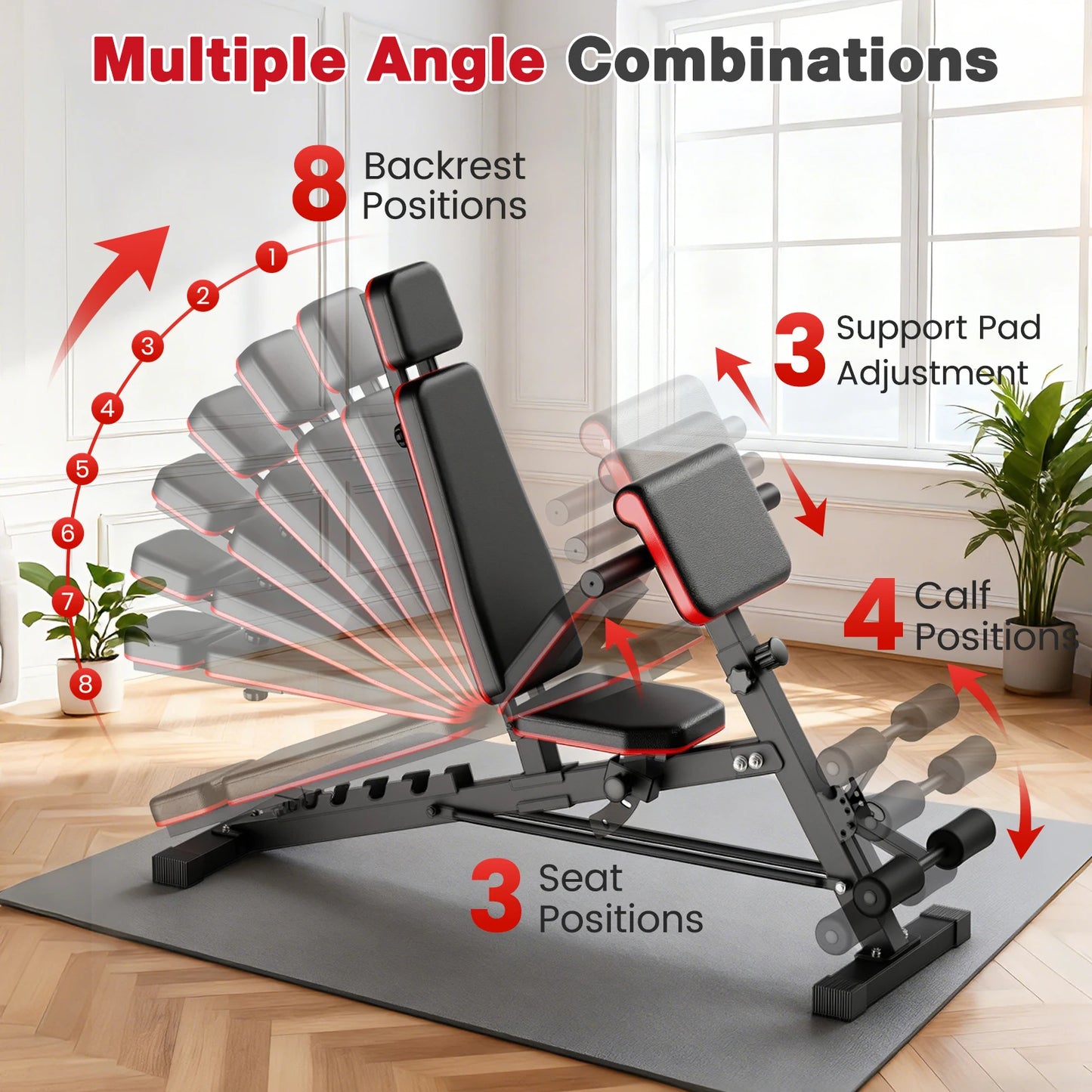 Adjustable Foldable Weight Bench With Roman Chair For Home Gym