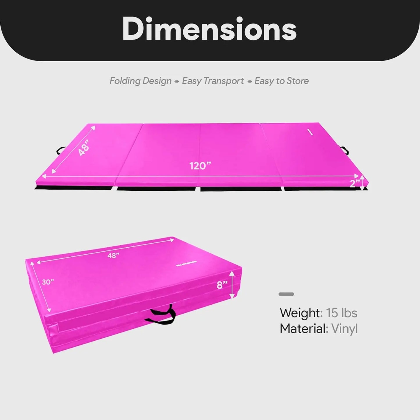 Folding Gymnastics Mat Four Panel Non Slip Vinyl Carrying Handles