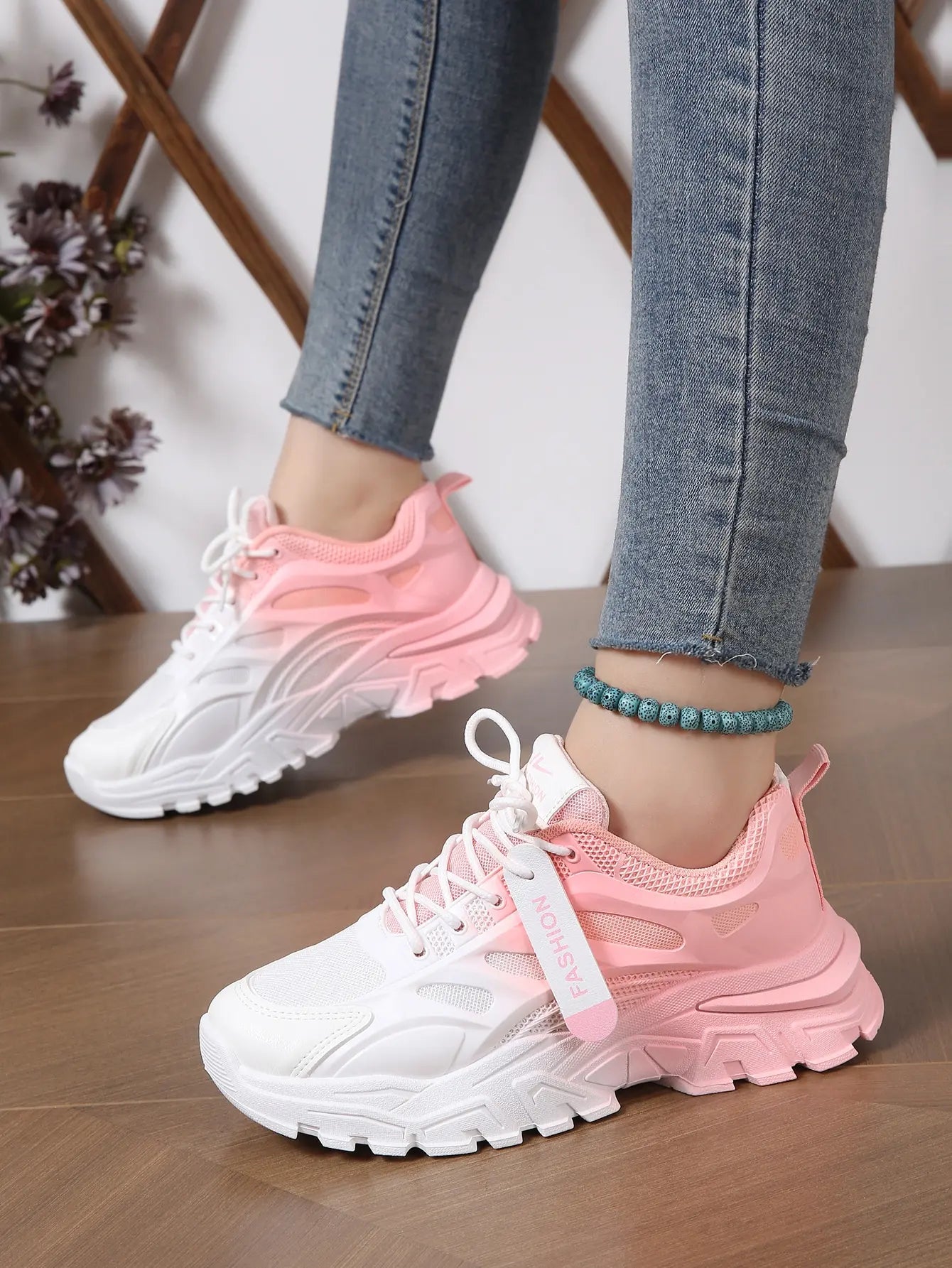 Ombre Chunky Platform Sneakers Lace Up Breathable Women Trainers