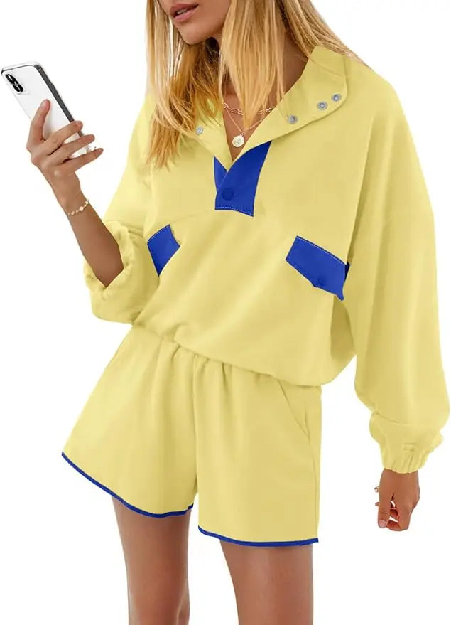 Fisoew Womens Two Piece Color Block Lounge Set Tracksuit