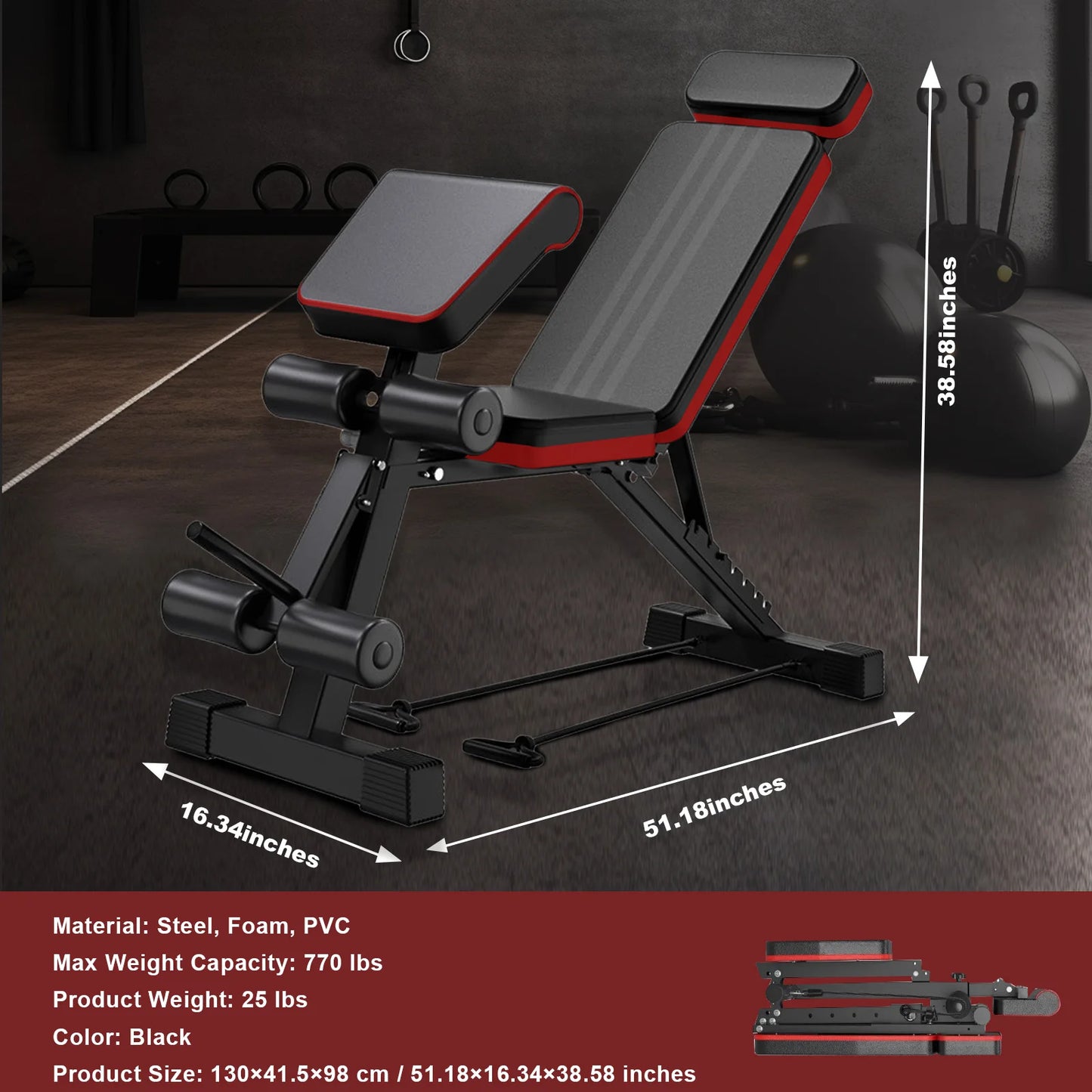 Adjustable Foldable Incline Decline Weight Bench For Home Gym