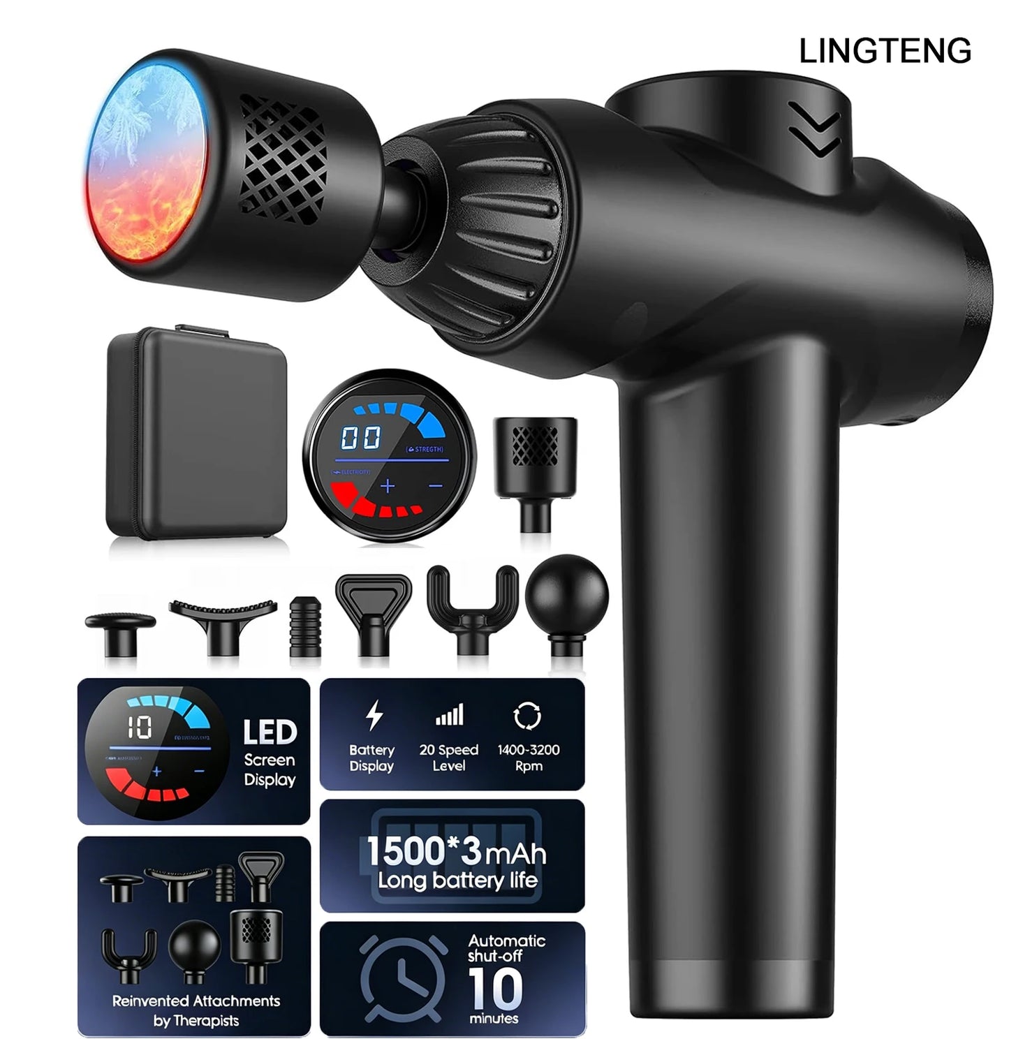 Lingteng Massage Gun With Hot And Cold Functions For Deep Tissue