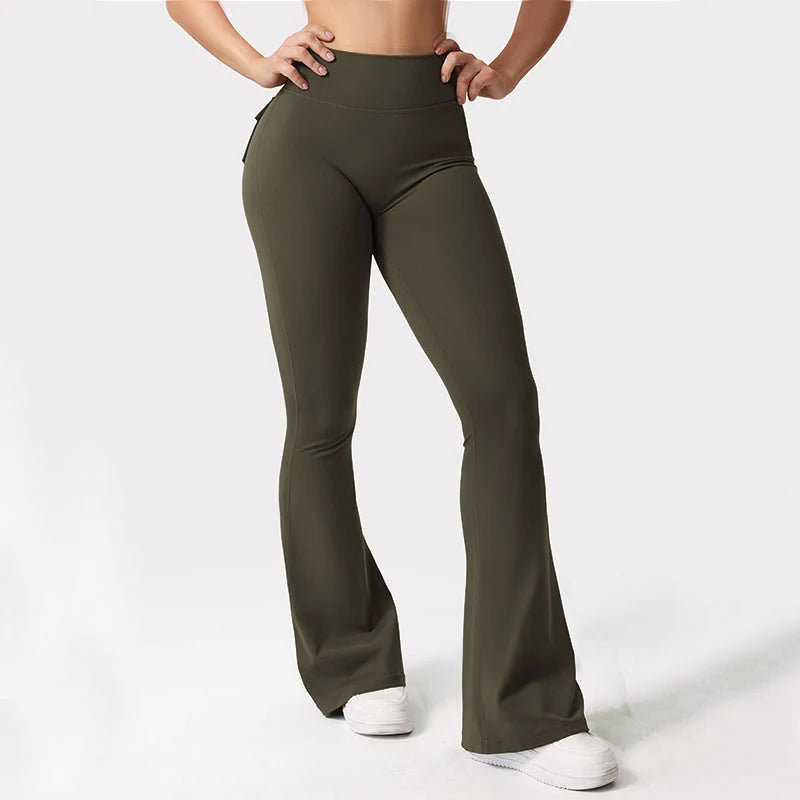 Summer Womens Cargo Pocket Fitness Tights High Waist Yoga Running