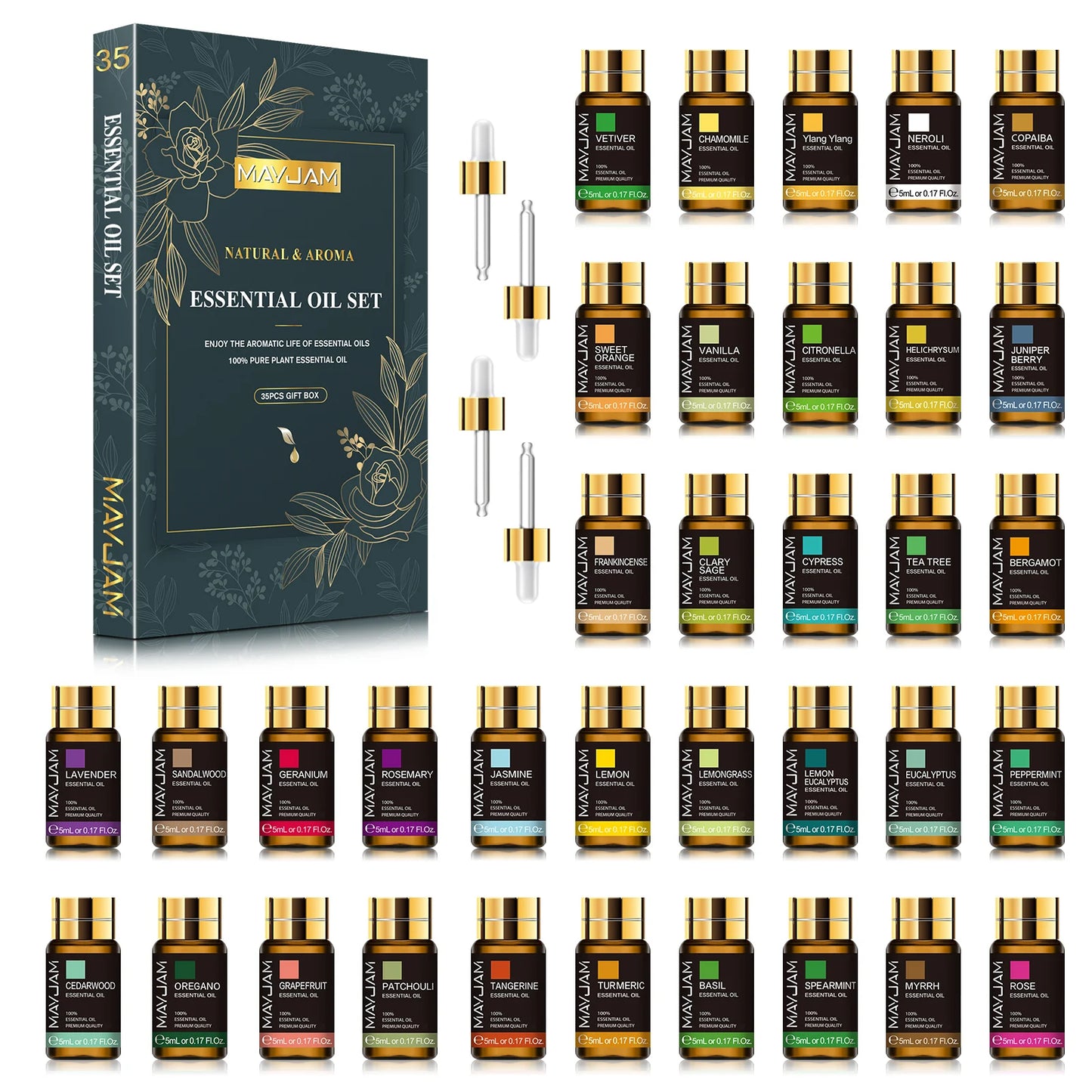 MAYJAM 35 Bottles Essential Oils Set For Humidifier Lavender Vanilla Neroli