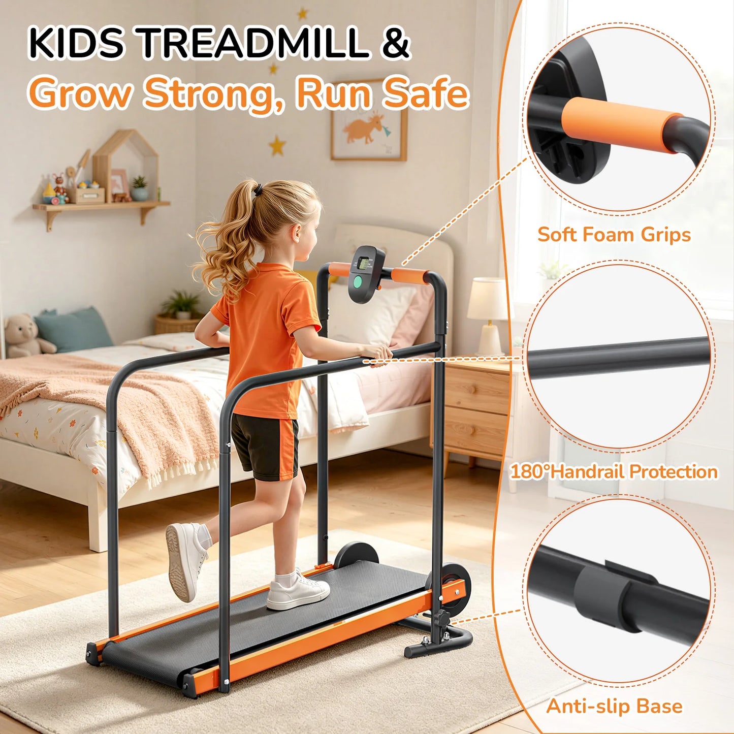 AKLUER Kids Walking Pad Treadmill Non Electric Self Propelled Gym