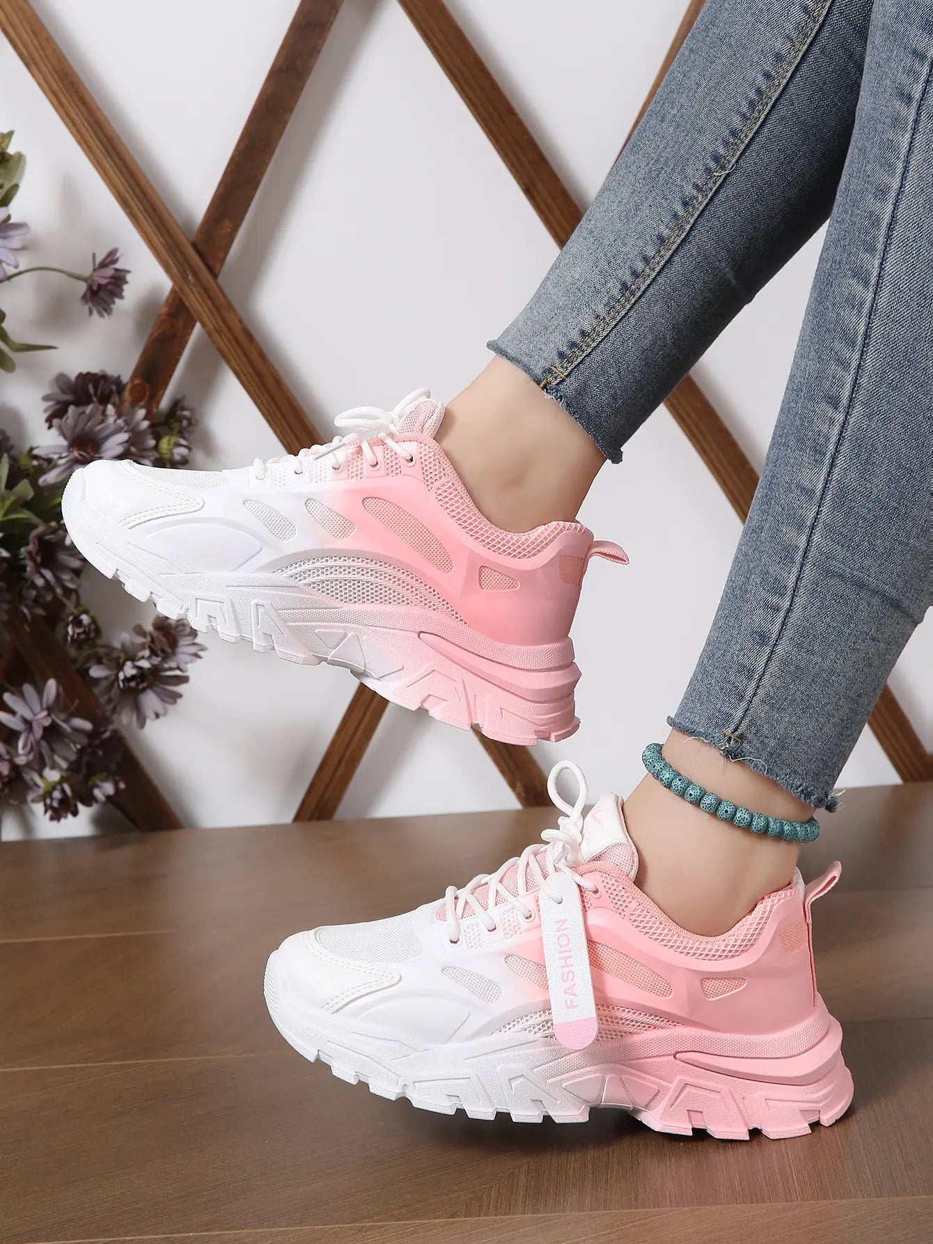 Ombre Chunky Platform Sneakers Lace Up Breathable Women Trainers