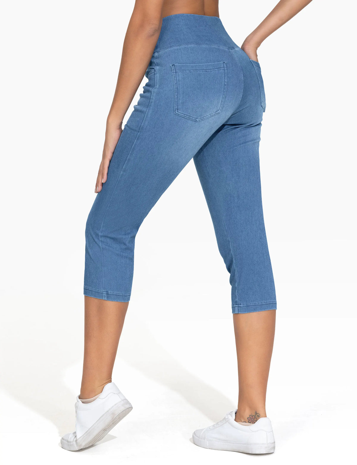 The Gym People Womens Cross Waisted Stretch Denim Capri Jeggings