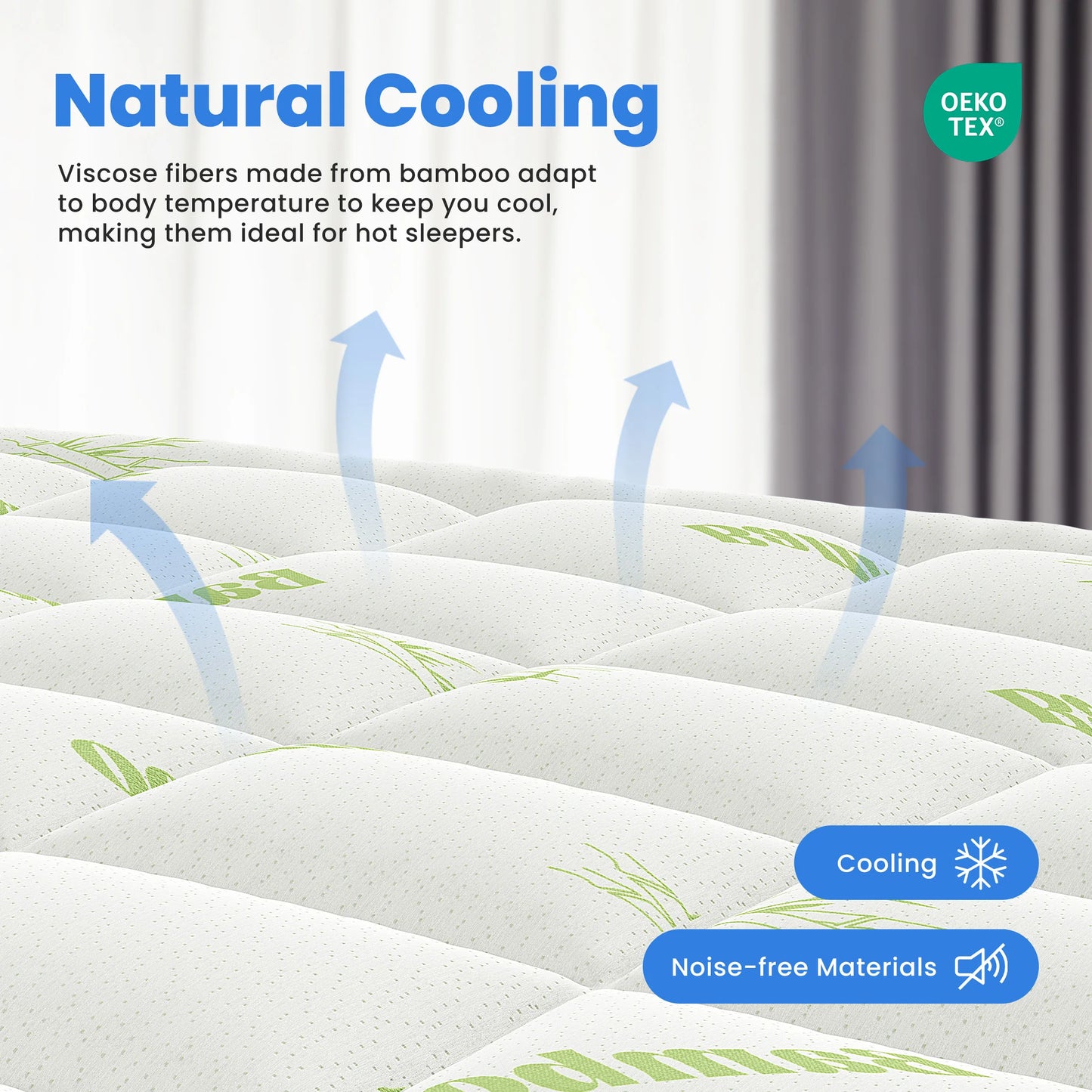 400g Bamboo Viscose Mattress Topper With Stretchable Pockets Memory Gel Foam