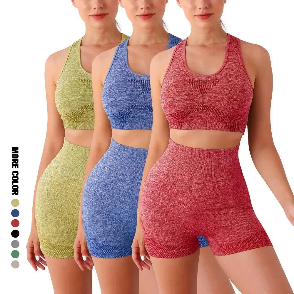Yoga Set Women Sports Bra Shorts Seamless Workout Outfit