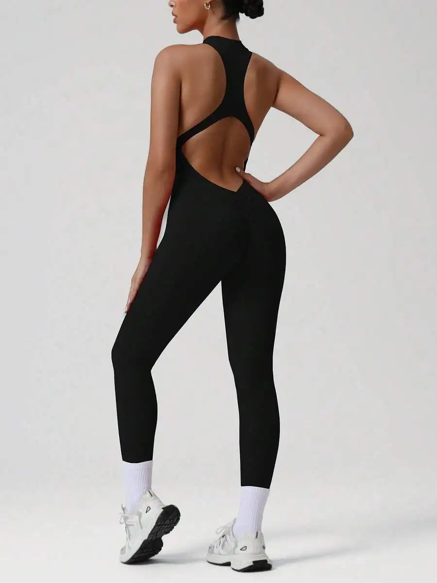 Womens Backless Fitness Jumpsuit Yoga Activewear Bodycon Workout Suit
