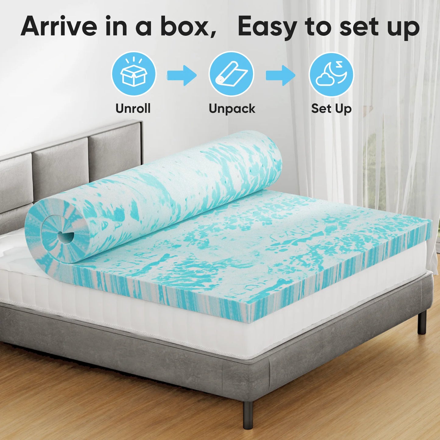 JHK Gel Memory Foam Mattress Topper Cooling Soft Breathable Bed