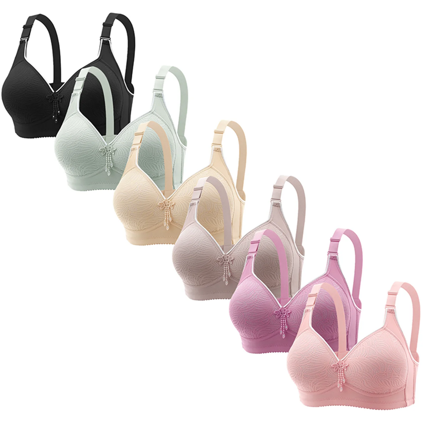 Set Of 6 Women Lace Padded No Wire T Shirt Bras Adjustable Straps