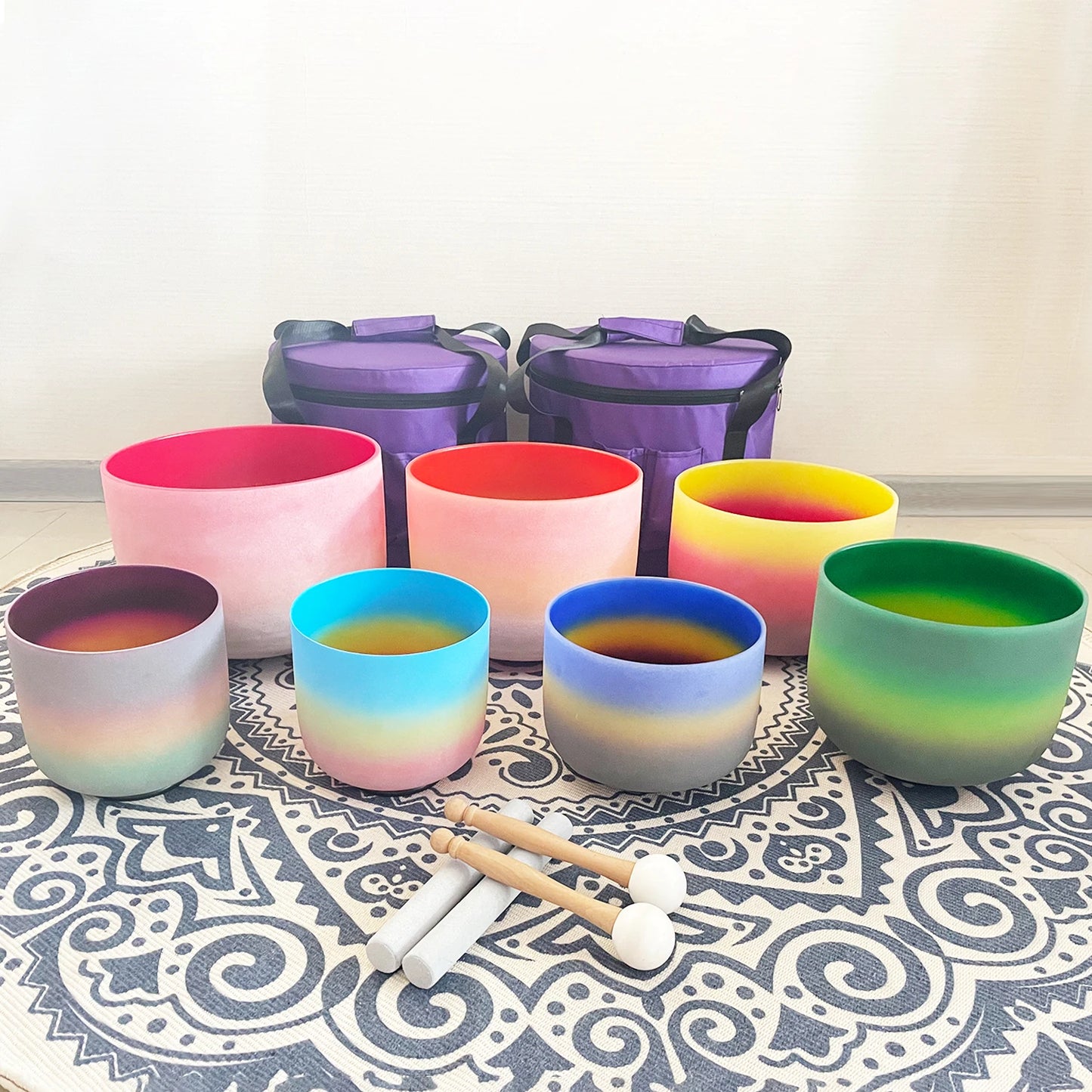 Hye-eun Drum Pad Quartz Crystal Singing Bowl Chakra Set