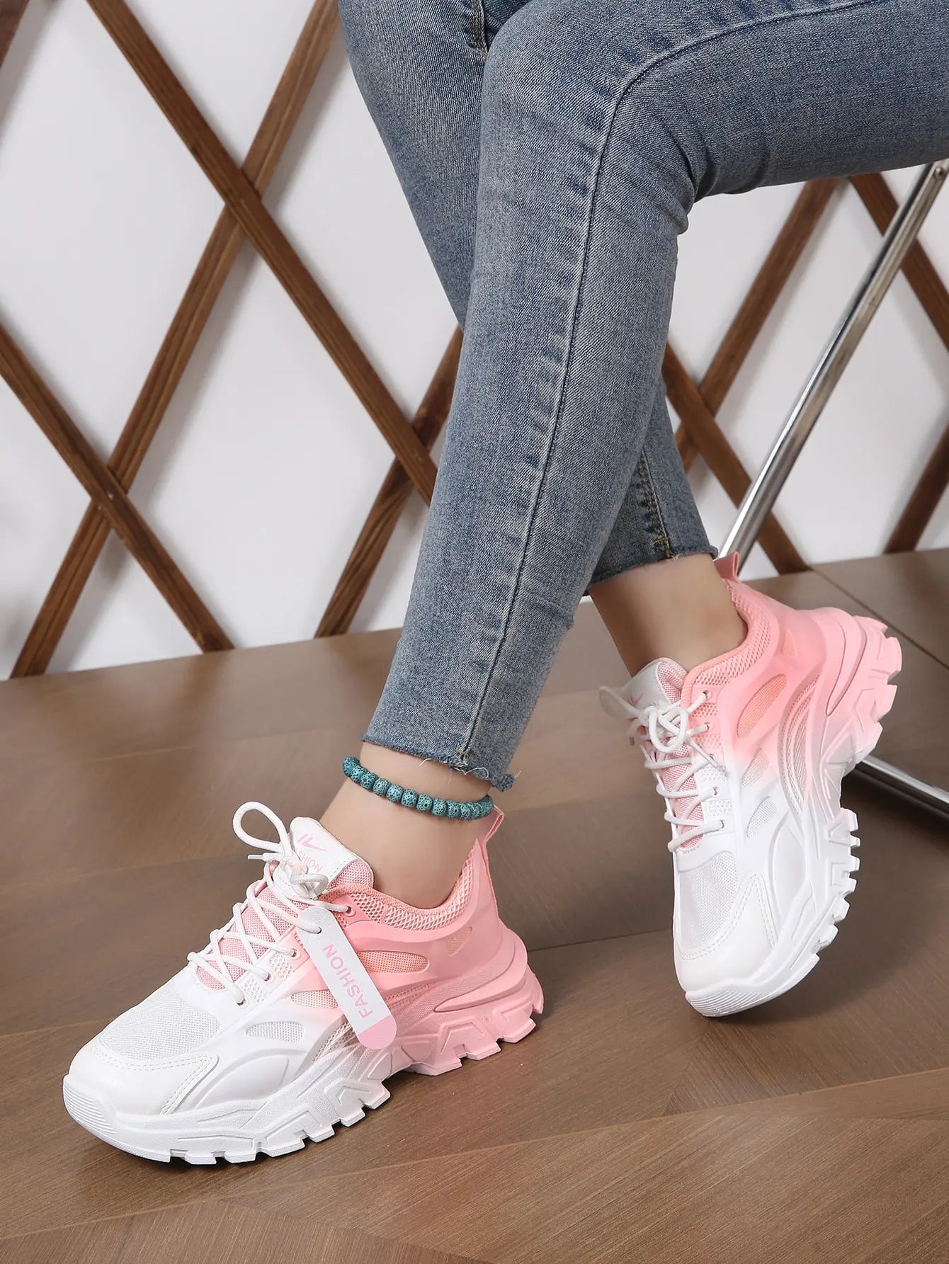 Ombre Chunky Platform Sneakers Lace Up Breathable Women Trainers