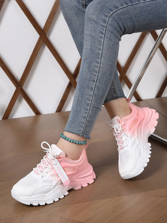 Ombre Chunky Platform Sneakers Lace Up Breathable Women Trainers