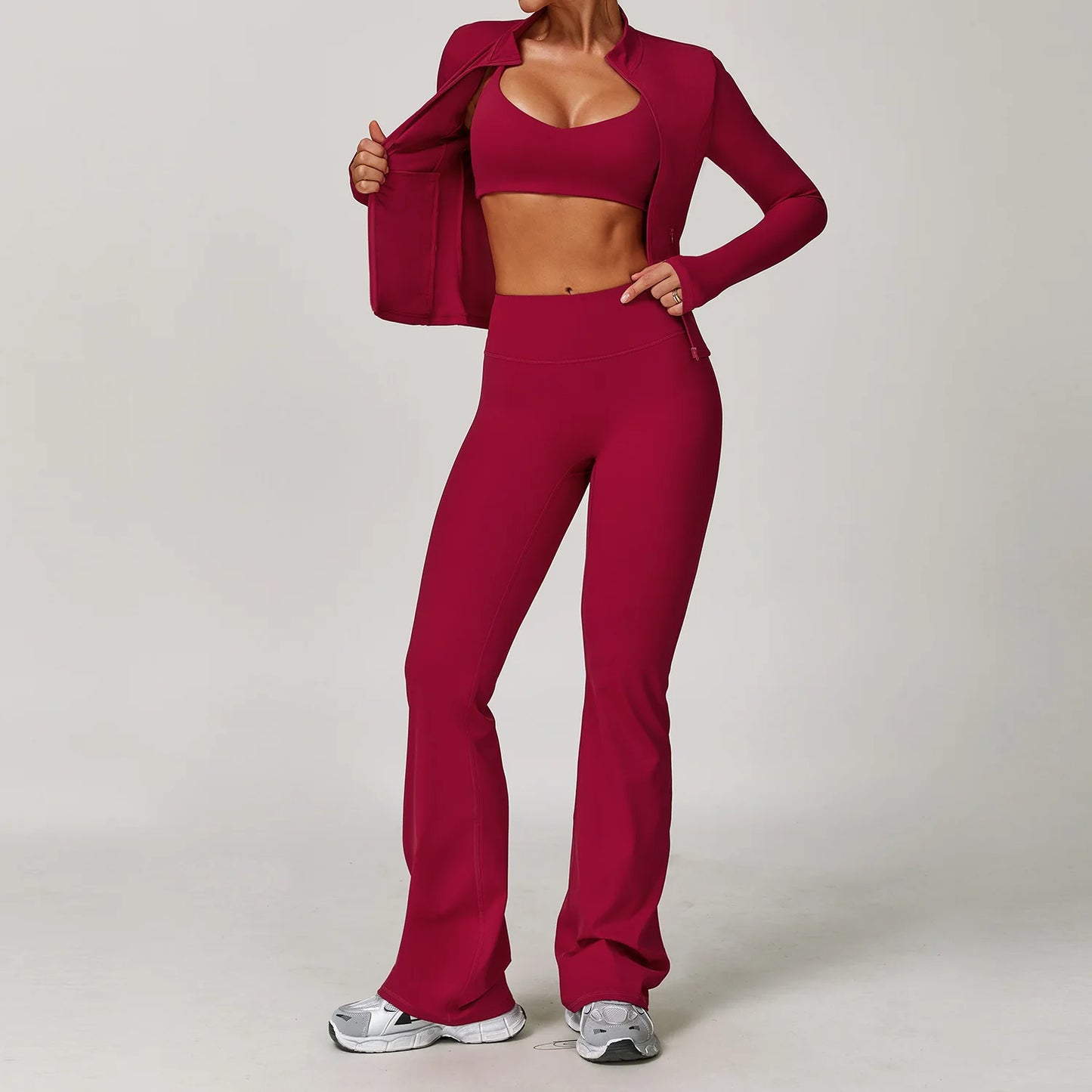 NONECN Women Yoga Bra Jacket High Waist Leggings Shorts Set