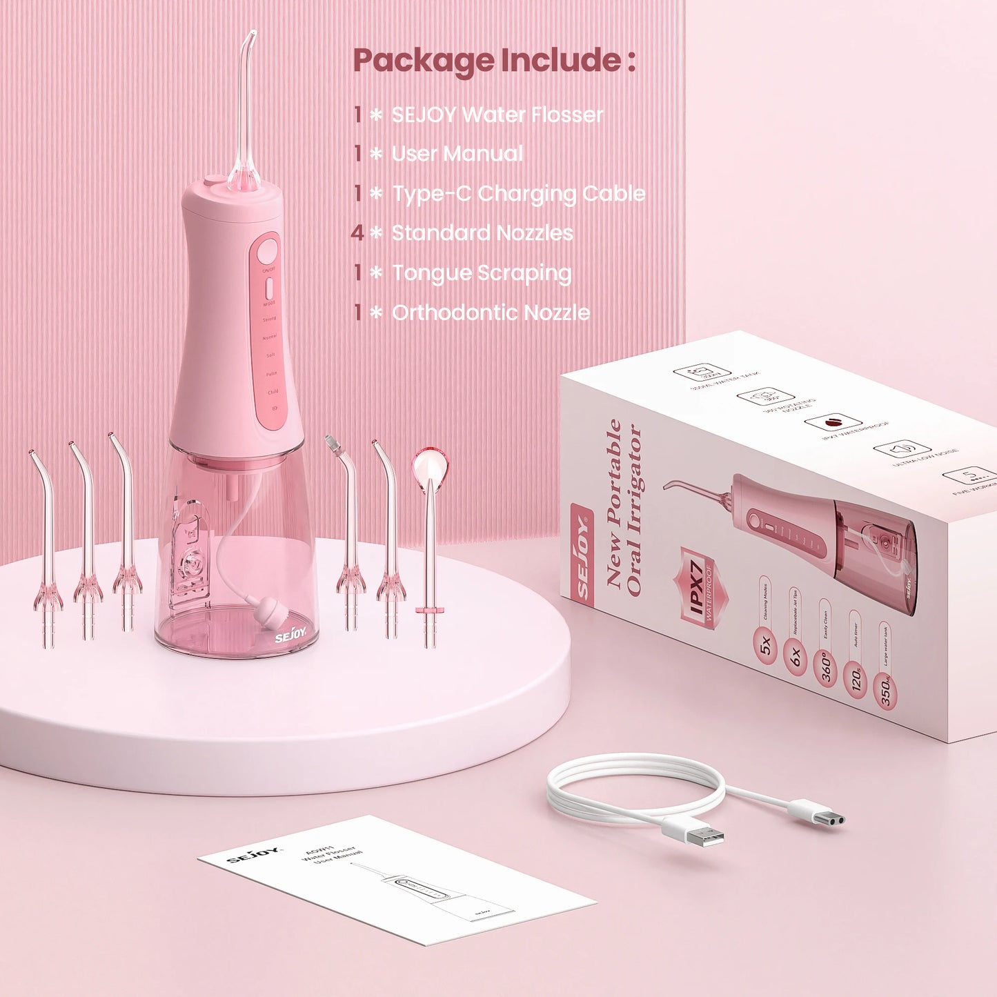SEJOY Portable Electric Dental Water Flosser Irrigator For Home Travel