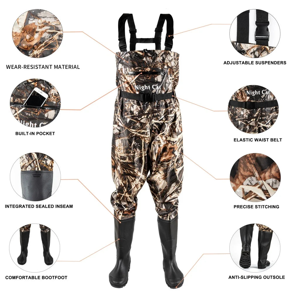 Night Cat Fishing Chest Waders Waterproof Unisex Bootfoot Belt