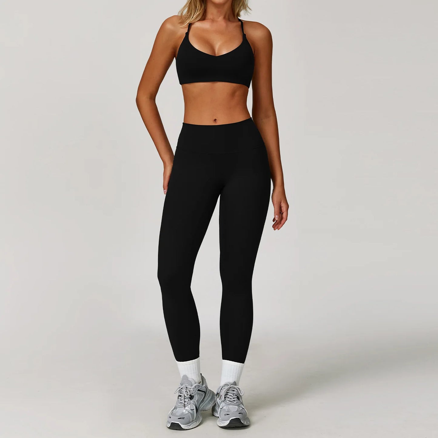 NONECN Women Yoga Bra Jacket High Waist Leggings Shorts Set