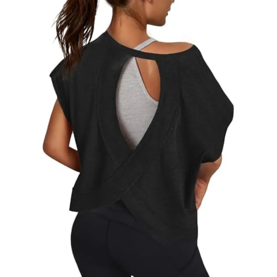 Women Open Back Bamboo Fiber Workout Top For Yoga Tee