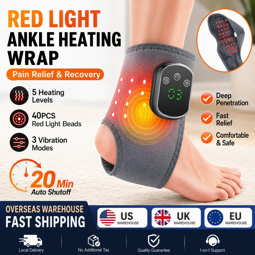 Hailicare Cordless Ankle Massager Wrap With Red Light Heat Vibration