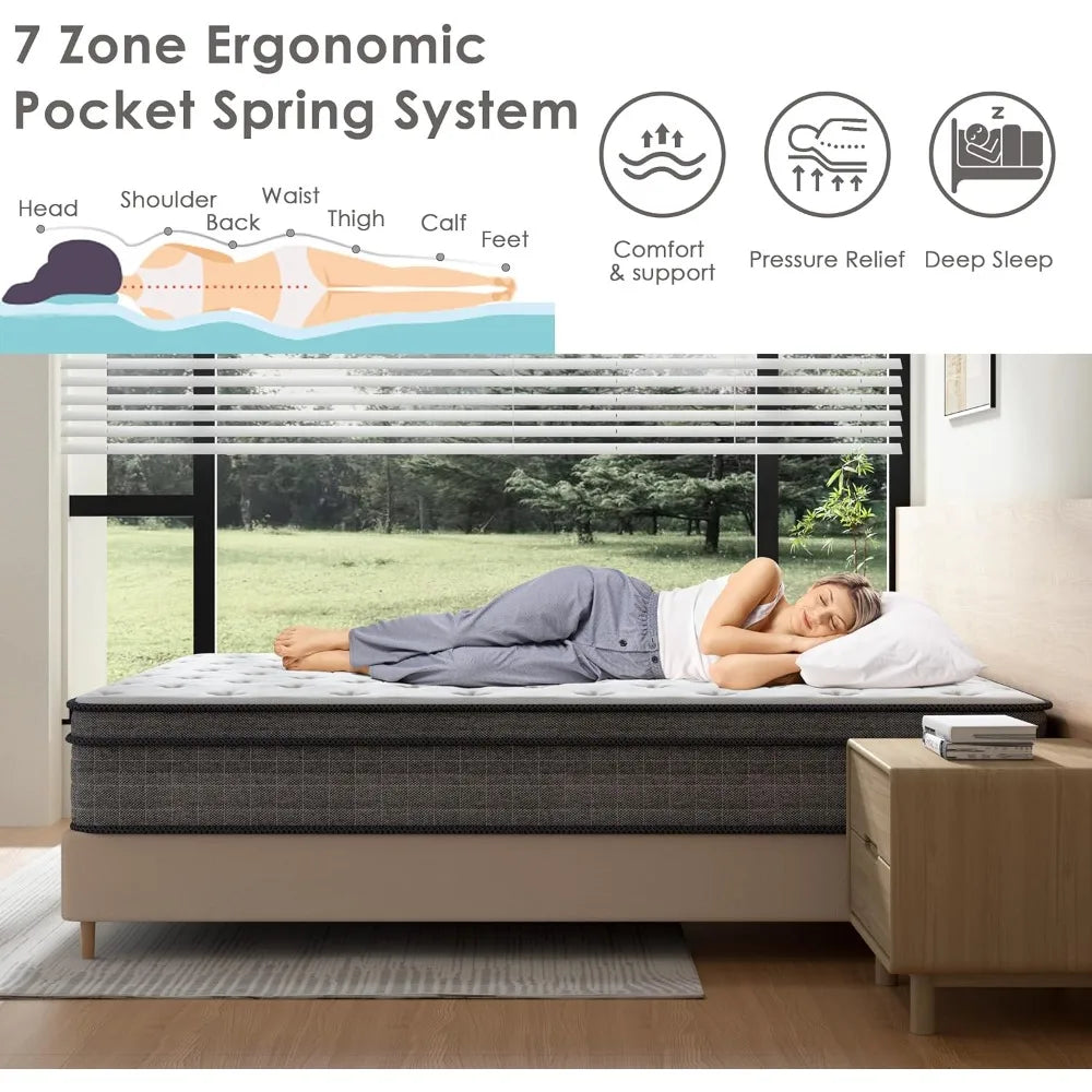 Gel Memory Foam Hybrid Mattress 12 Inch Bed In A Box With Pocket Springs