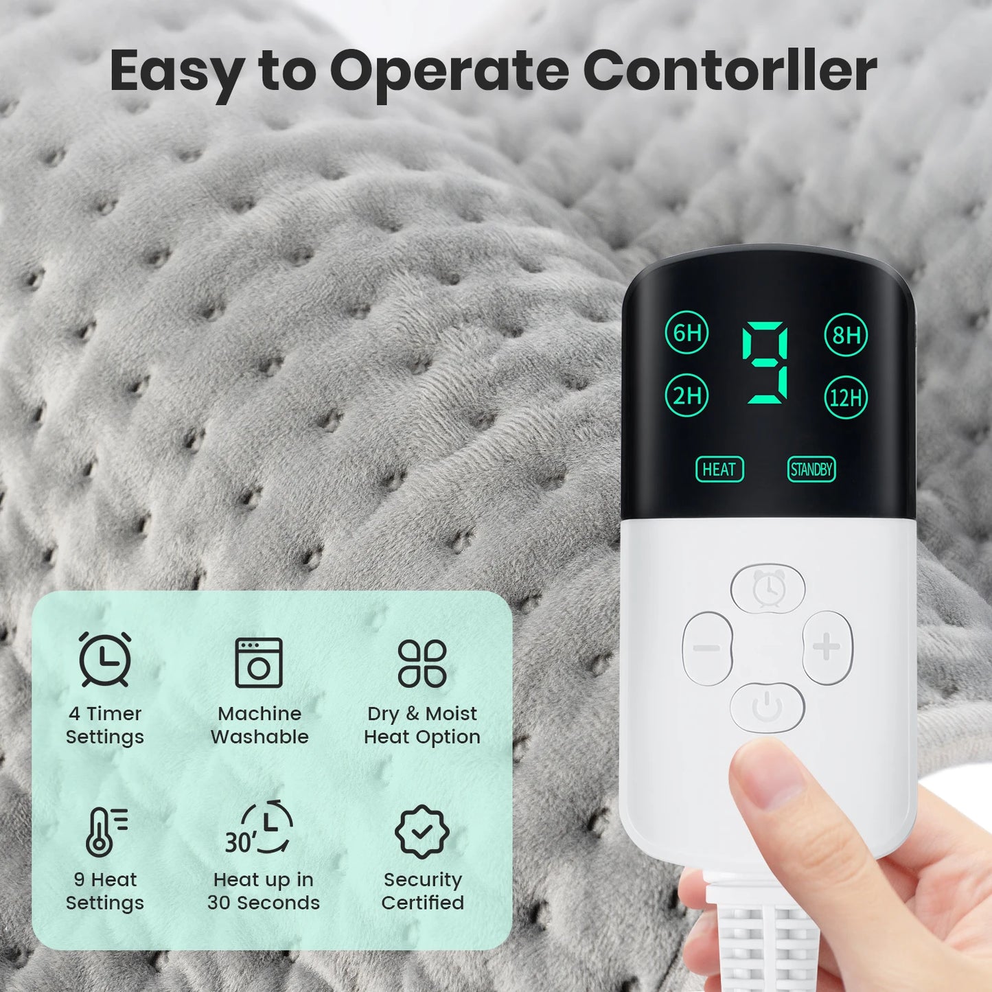 Electric Heating Pad With Nine Level Temperature Control For Neck