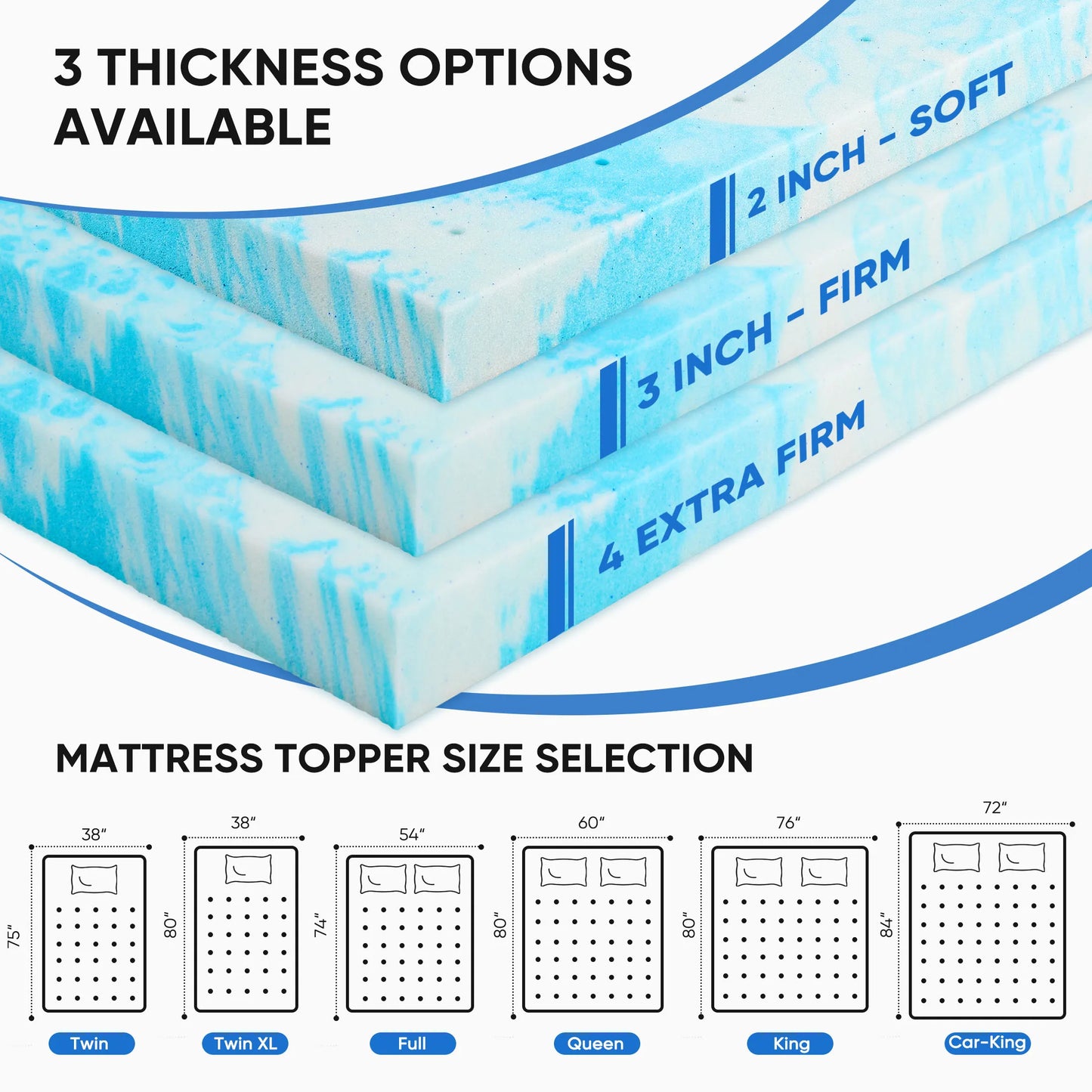 JHK Gel Memory Foam Mattress Topper Cooling For Bed