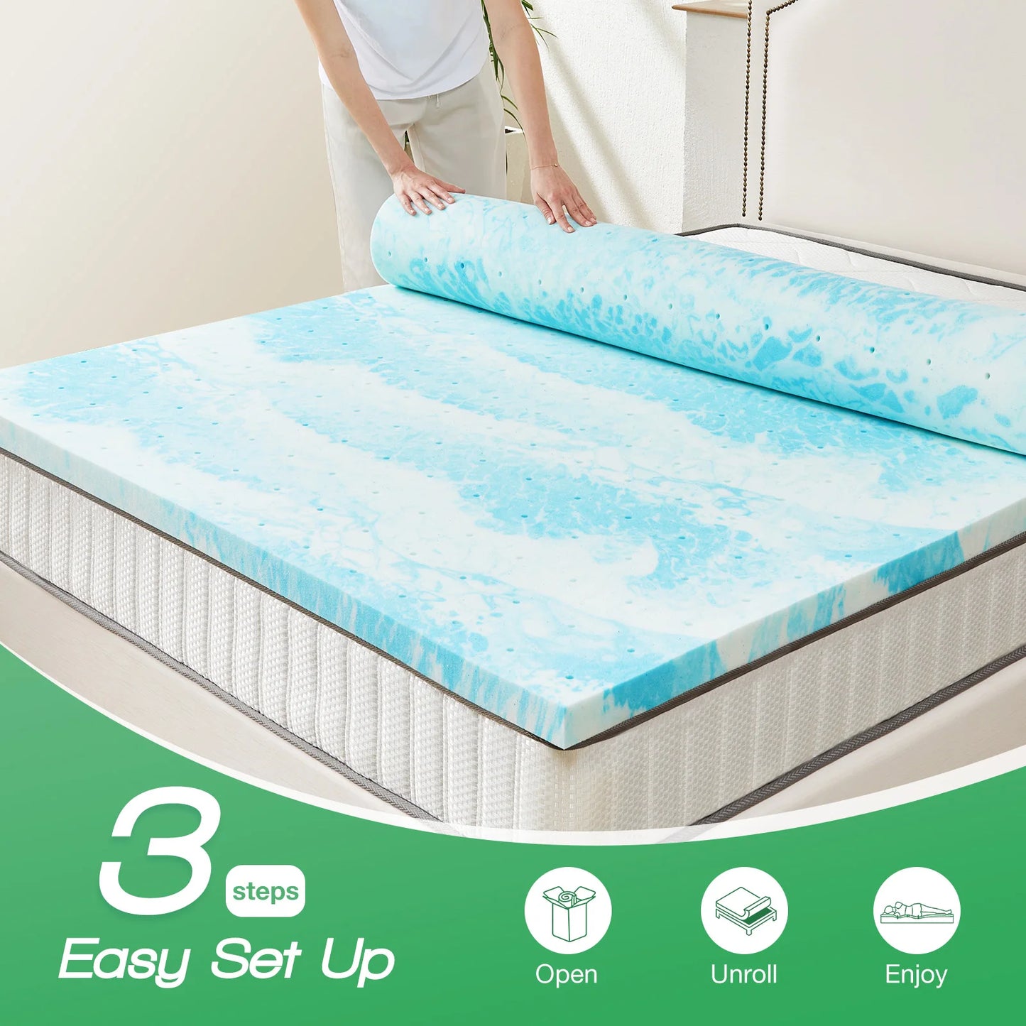 Memory Foam Mattress Topper Gel Cooling for Bed Bedroom Furniture