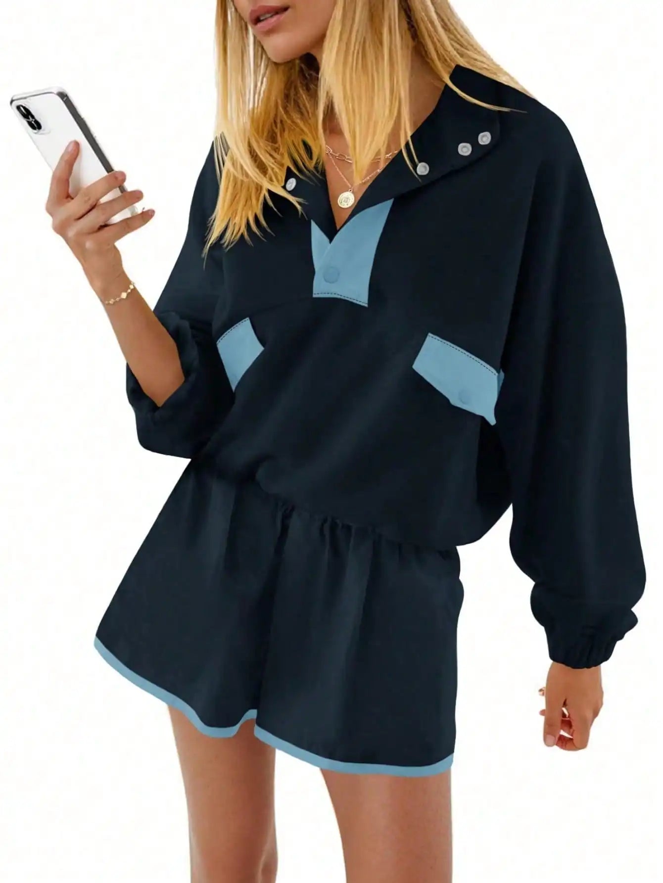 Fisoew Womens Two Piece Color Block Lounge Set Tracksuit