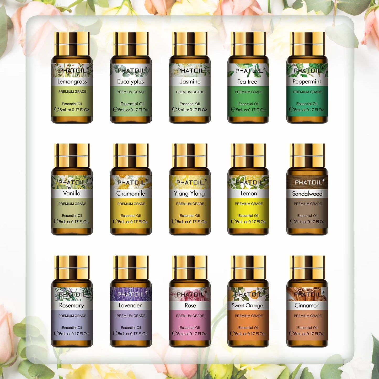 Phatoil 15 Piece Essential Oils Set Lavender Eucalyptus Peppermint