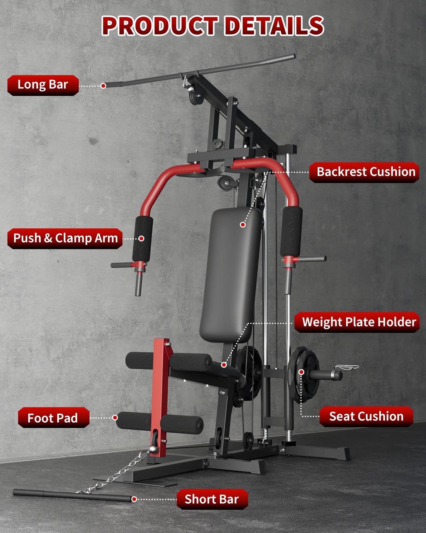 HiMISS 5 In 1 Home Gym Equipment Lat Pulldown Chest Press Leg Extension Row