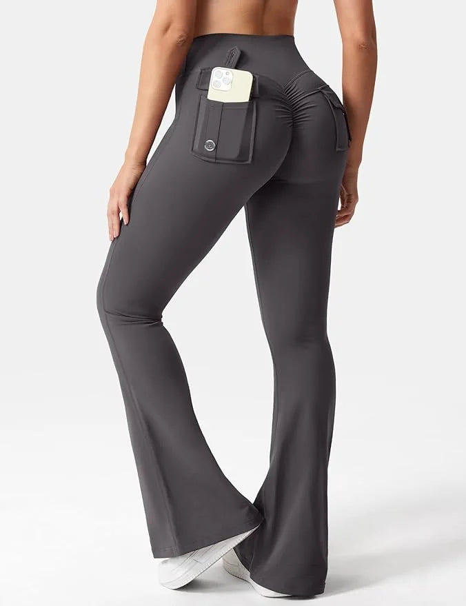 Summer Womens Cargo Pocket Fitness Tights High Waist Yoga Running