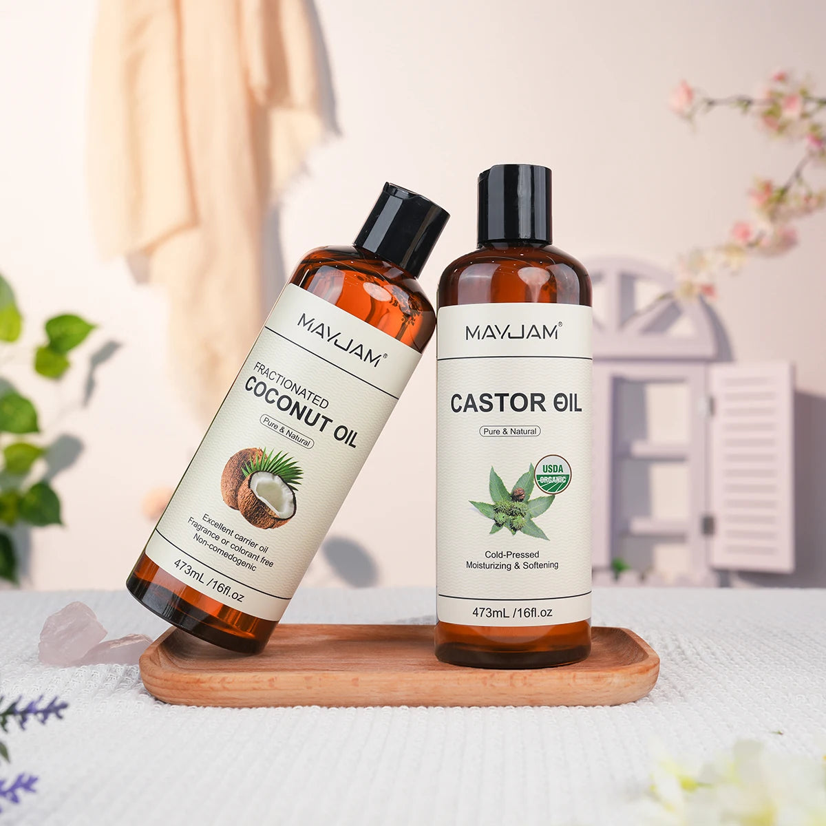 MAYJAM Pure Organic Castor Oil And Fractionated Coconut Oil For Skin And Hair