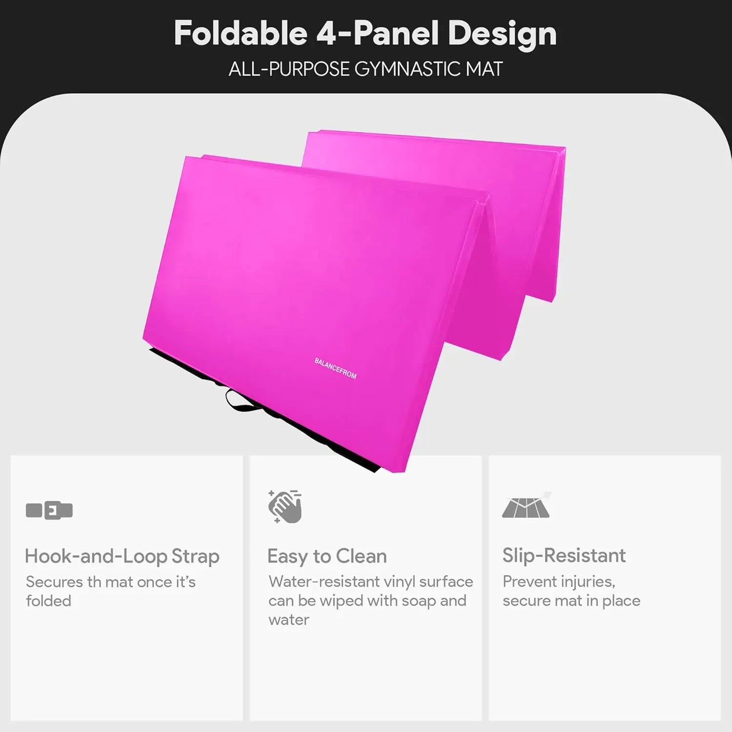 Folding Gymnastics Mat Four Panel Non Slip Vinyl Carrying Handles