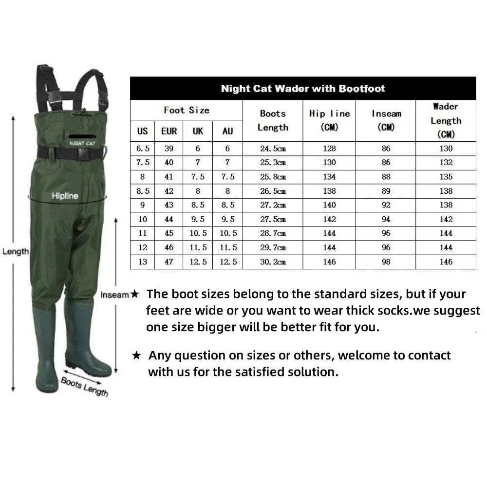 Night Cat Unisex Breathable Nylon Waterproof Chest Wader With Boots