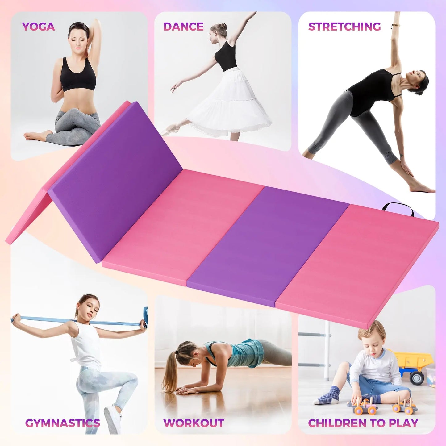 HiMISS Gymnastics Mat Foldable for Home Yoga Pilates Training