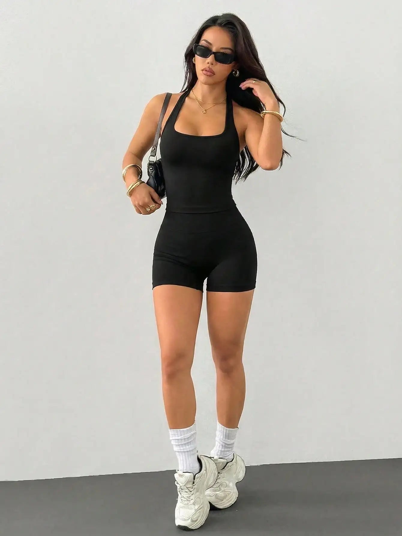 Womens Outdoor Sports Set Tank Top And Shorts Lightweight Breathable