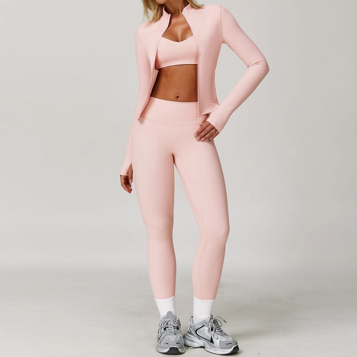 NONECN Women Yoga Bra Jacket High Waist Leggings Shorts Set