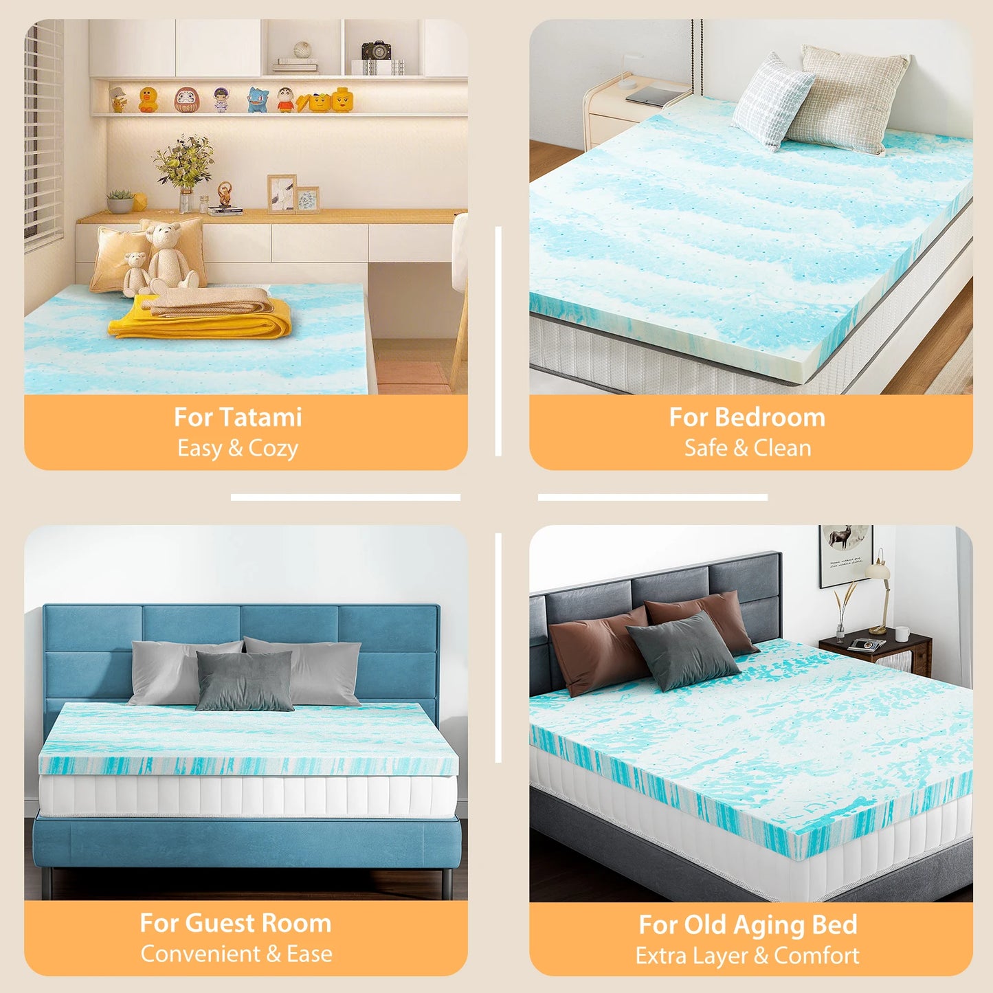 JHK Gel Memory Foam Mattress Topper Cooling For Bed