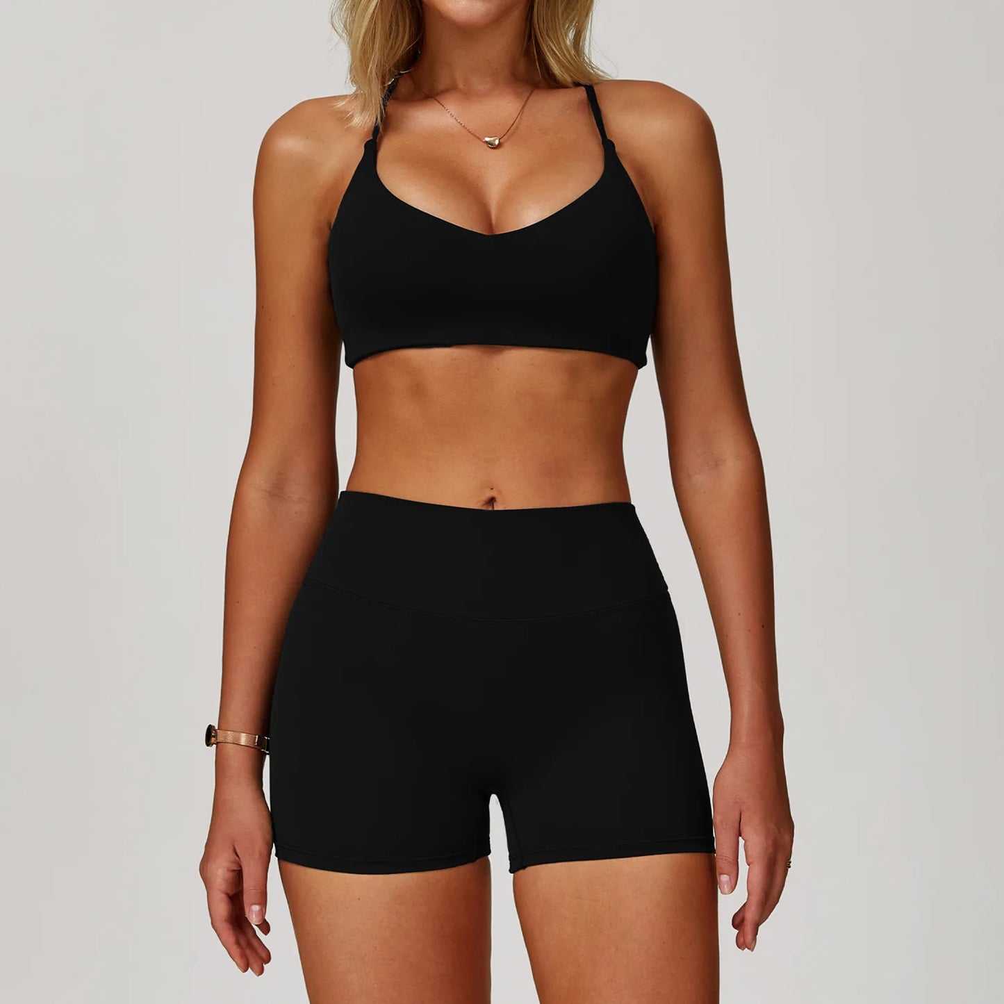 NONECN Women Yoga Bra Jacket High Waist Leggings Shorts Set