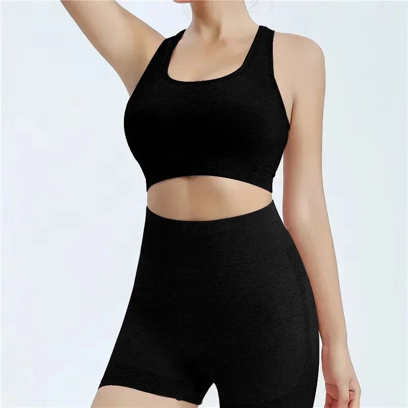 Yoga Set Women Sports Bra Shorts Seamless Workout Outfit