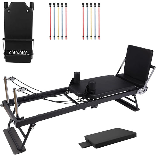 HiMISS Foldable Reformer Pilates Machine With Adjustable Heights And Springs