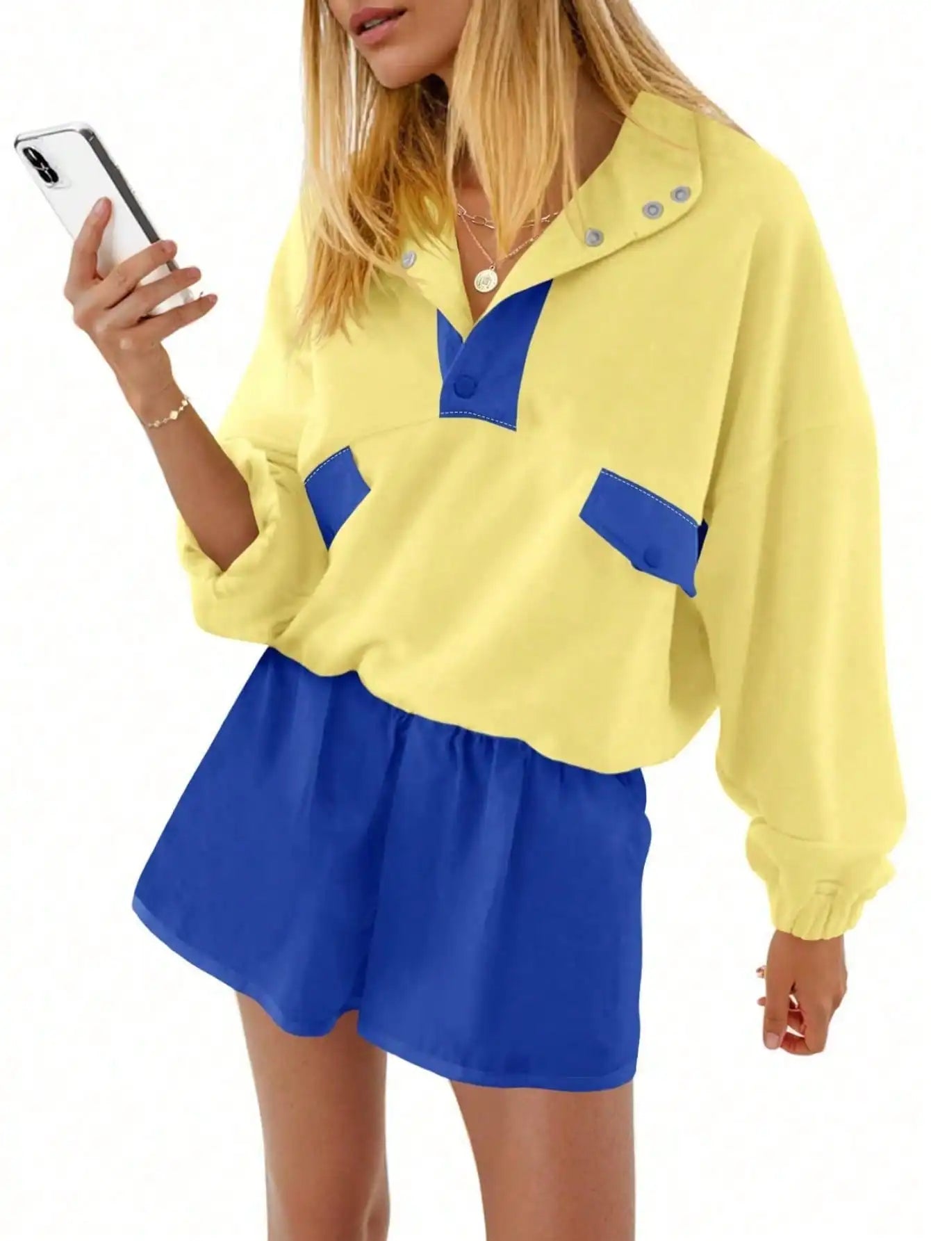 Fisoew Womens Two Piece Color Block Lounge Set Tracksuit