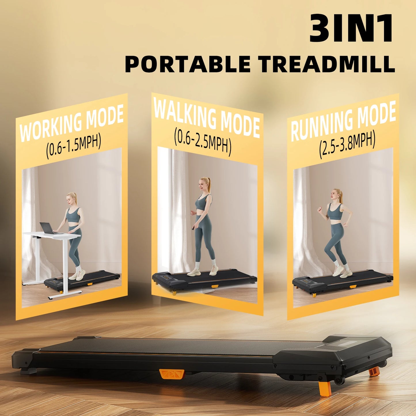 Under Desk Treadmill Incline Walking Pad Portable Home Use