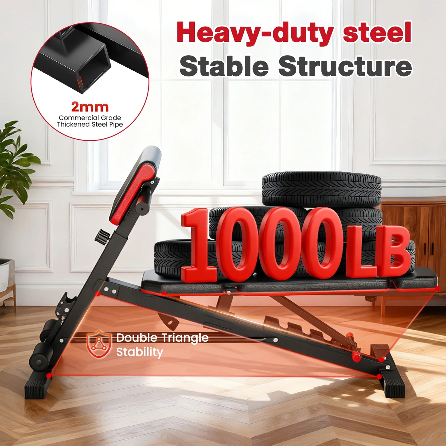 Adjustable Foldable Weight Bench With Roman Chair For Home Gym