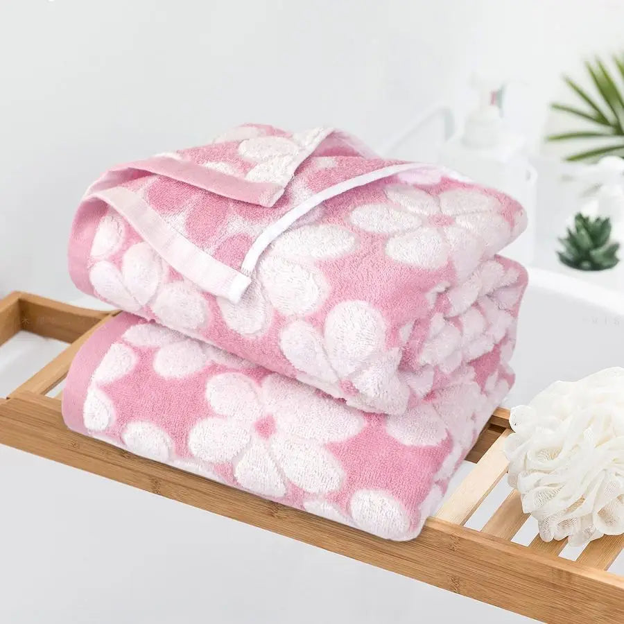Bath Towels Set Of 2 Super Absorbent Floral Jacquard